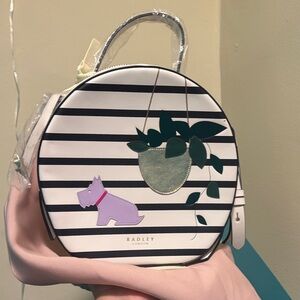 Radley London Black and White Striped Mini Bag with Purple Accent